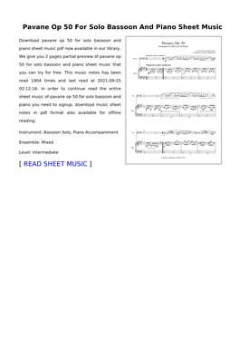 Pavane Op 50 for Solo Bassoon and Piano Sheet Music