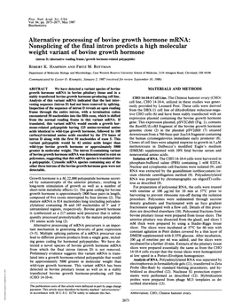 Alternative Processing of Bovine Growth Hormone Mrna