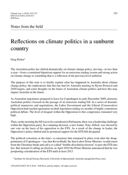 Reflections on Climate Politics in a Sunburnt Country