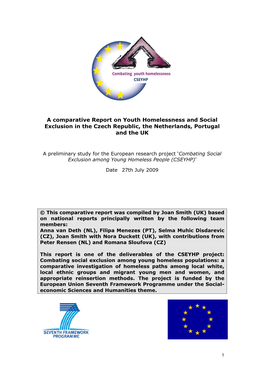 A Comparative Report on Youth Homelessness and Social Exclusion in the Czech Republic, the Netherlands, Portugal and the UK