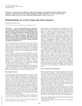 Relationships of Cereal Crops and Other Grasses