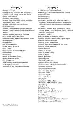 Category 2 Category 1 Advances in Physics a I P Conference Proceedings Series Annual Review of Astronomy and Astrophysics Academie Des Sciences