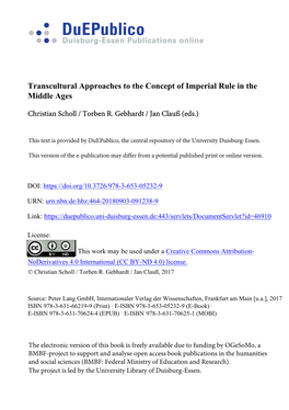 Transcultural Approaches to the Concept of Imperial Rule in the Middle Ages