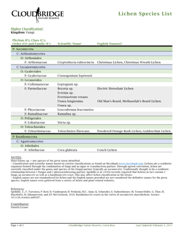 Lichen Species List