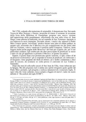L'italia Di Fray Servando Teresa De Mier, in AA. VV. Atti Del Convegno