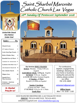 Saint Sharbel Maronite Catholic Church Las Vegas 16Th Sunday of Pentecost September 2018