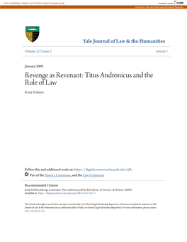 Revenge As Revenant: Titus Andronicus and the Rule of Law Kenji Yoshino
