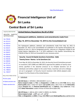 Financial Intelligence Unit of Sri Lanka Central Bank of Sri Lanka