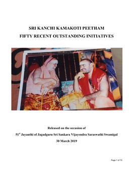 Sri Kanchi Kamakoti Peetham Fifty Recent Outstanding Initiatives