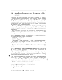 0.1 Axt, Loop Program, and Grzegorczyk Hier- Archies