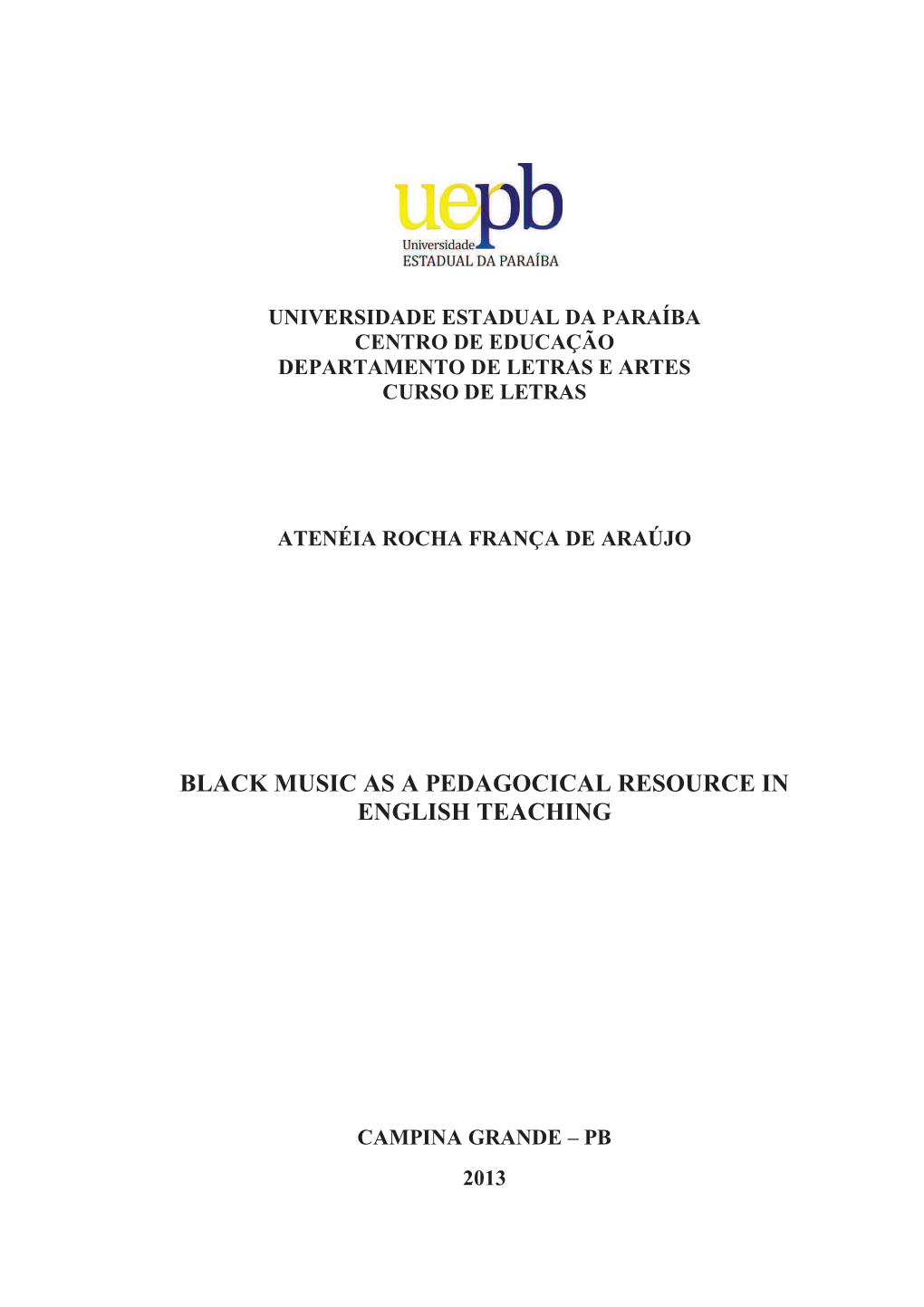 Black Music As a Pedagocical Resource in English Teaching