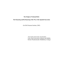 The Origins of National Debt: Financing the War of the Spanish Succession