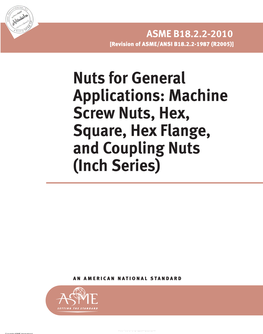 Machine Screw Nuts, Hex, Square, Hex Flange, and Coupling Nuts (Inch Series)