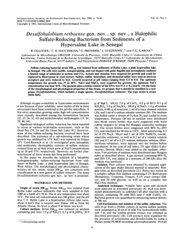 Desulfohalobium Retbaense Gen. Nov. Sp. Nov. a Halophilic Sulfate-Reducing Bacterium from Sediments of a Hypersaline Lake in Senegal