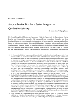 Antonio Lotti in Dresden – Beobachtungen Zur Quellenüberlieferung in Memoriam Wolfgang Reich