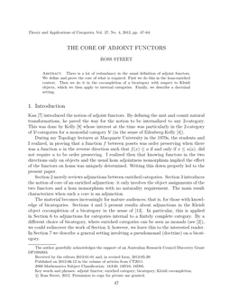 THE CORE of ADJOINT FUNCTORS 1. Introduction