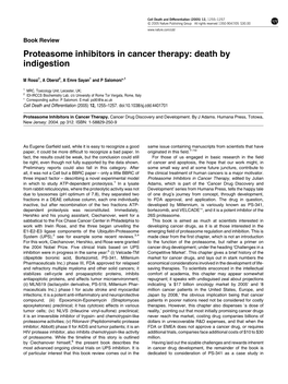 Proteasome Inhibitors in Cancer Therapy: Death by Indigestion