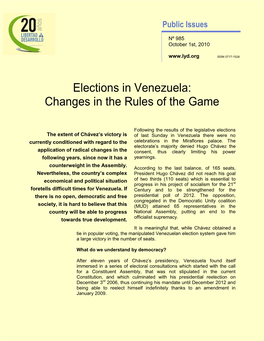 Elections in Venezuela: Changes in the Rules of the Game