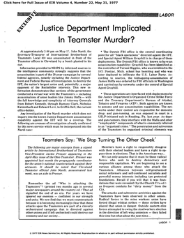 Justice Department Implicated in Teamster Murder?