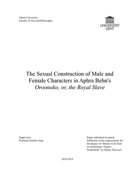 The Sexual Construction of Male and Female Characters in Aphra Behn's Oroonoko, Or, the Royal Slave