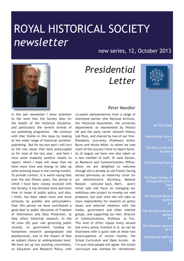 ROYAL HISTORICAL SOCIETY Newsletter New Series, 12, October 2013