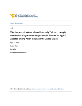 Effectiveness of a Group-Based Culturally Tailored Lifestyle