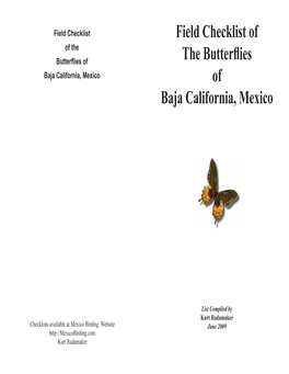 Field Checklist of the Butterflies of Baja California, Mexico