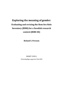 The Bem Sex-Role Inventory (BSRI) for a Swedish Research Context (BSRI-SE)
