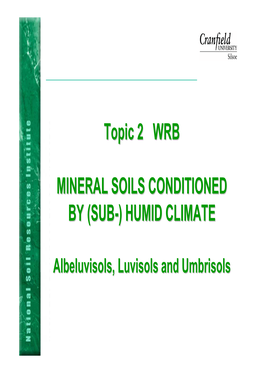 Topic 2 WRB MINERAL SOILS CONDITIONED by (SUB-) HUMID