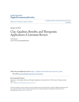 Qualities, Benefits, and Therapeutic Applications a Literature Review Sara Hansen Lesley University, Shansen8@Lesley.Edu