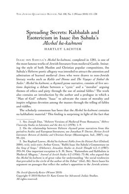 Spreading Secrets: Kabbalah and Esotericism in Isaac Ibn Sahula's Meshal Ha-Kadmoni