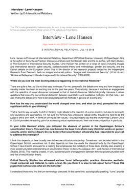 Lene Hansen Written by E-International Relations