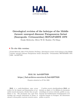 Osteological Revision of the Holotype of the Middle