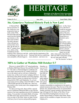 HERITAGE Newsletter of the Missouri Parks Association Post Office Box 30036, Columbia, MO 65205