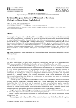 Revision of the Genus Achmonia of Africa South of the Sahara (Coleoptera: Staphylinidae: Staphylininae)
