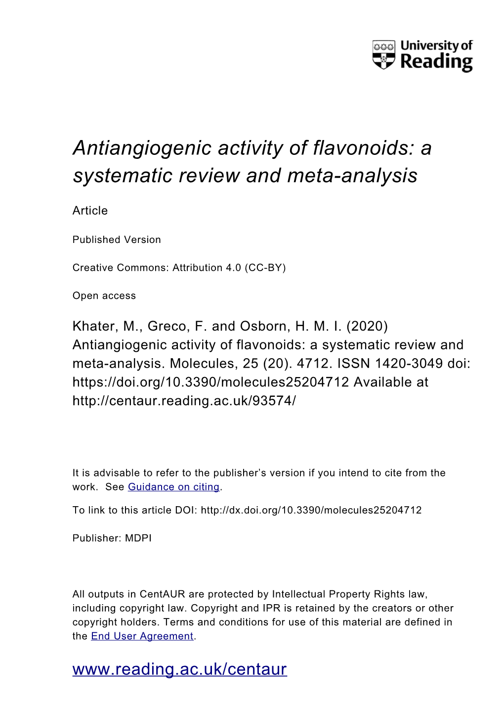 Antiangiogenic Activity of Flavonoids: a Systematic Review and Meta-Analysis