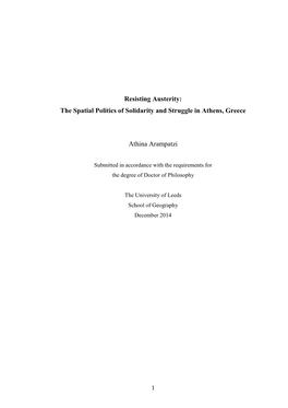 Resisting Austerity: the Spatial Politics of Solidarity and Struggle in Athens, Greece