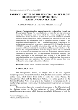 Particularities of the Seasonal Water Flow Regime of the Rivers from Transylvanian Plateau