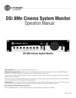 Dsi 8Mn Cinema System Monitor Operation Manual