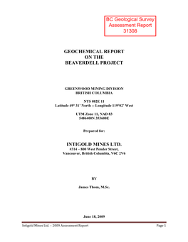 Geochemical Report on the Beaverdell Project