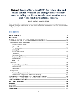 Natural Range of Variation (NRV) for Yellow Pine and Mixed Conifer