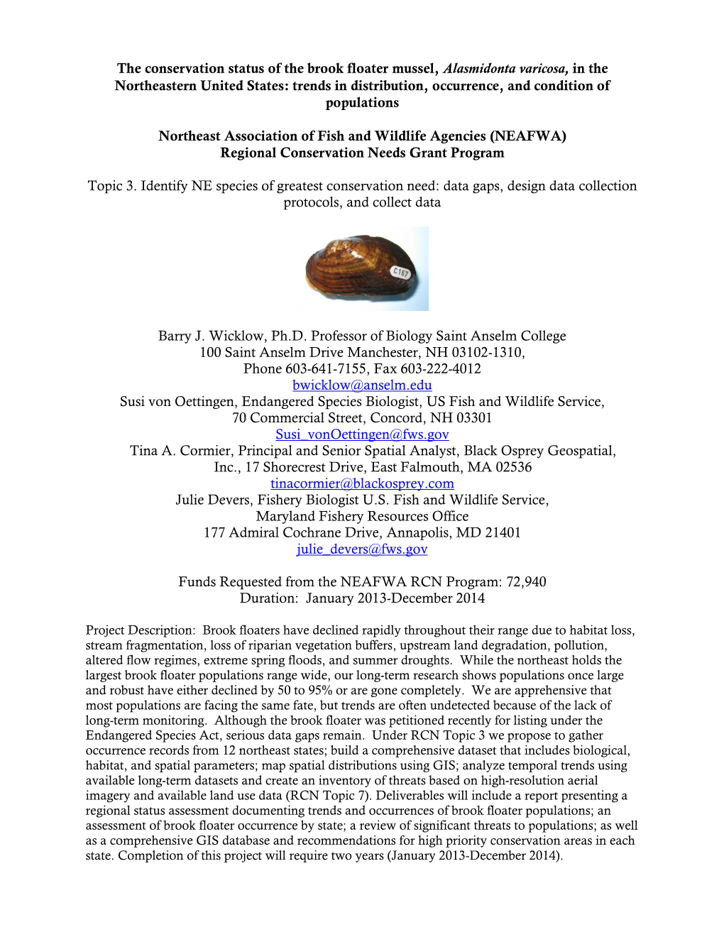 The Conservation Status of the Brook Floater Mussel, Alasmidonta