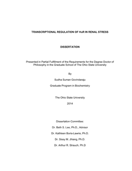 TRANSCRIPTIONAL REGULATION of Hur in RENAL STRESS