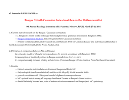 Basque / North Caucasian Lexical Matches on the 50-Item Wordlist