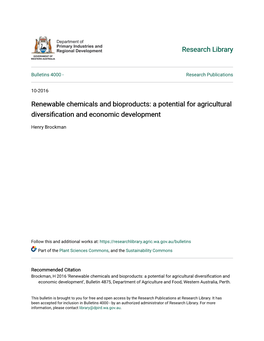 Renewable Chemicals and Bioproducts: a Potential for Agricultural Diversification and Economic Development