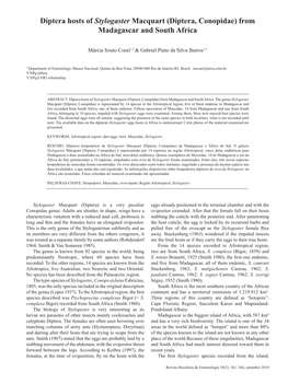 Diptera, Conopidae) from Madagascar and South Africa 361 Diptera Hosts of Stylogaster Macquart (Diptera, Conopidae) from Madagascar and South Africa