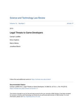 Legal Threats to Game Developers