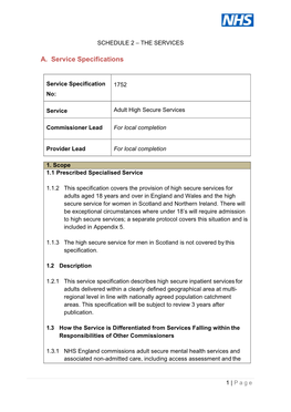 Service Specification: High Secure Mental Health Services (Adult)