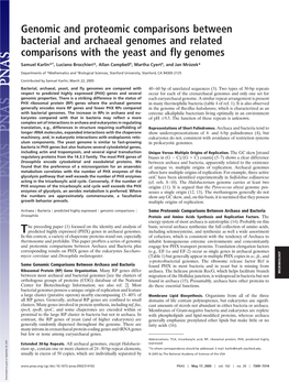 Genomic and Proteomic Comparisons Between Bacterial and Archaeal Genomes and Related Comparisons with the Yeast and Fly Genomes