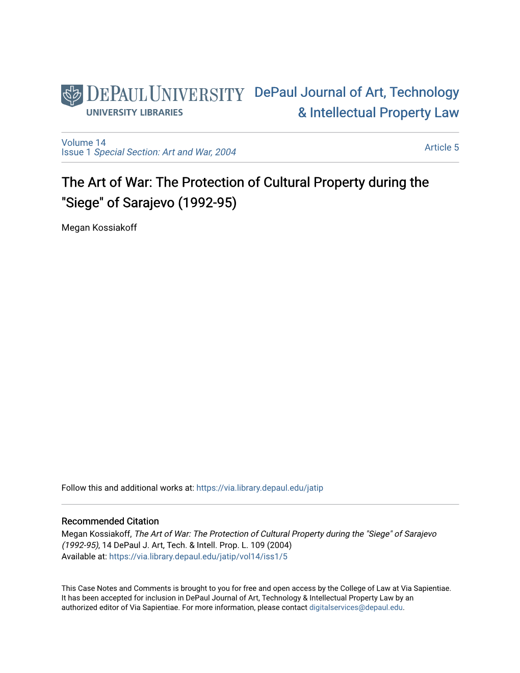 The Art of War: the Protection of Cultural Property During the 